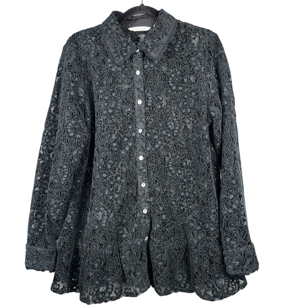Soft Surroundings Top Large Black Lace Velvet Burnout Womens Whimsigoth Grunge